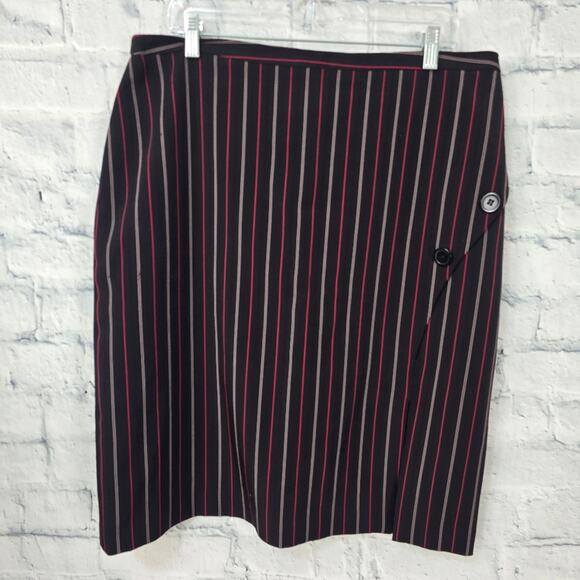 Womens dress skirt plus Sz 16 striped black side slit lined A11 - Picture 1 of 3